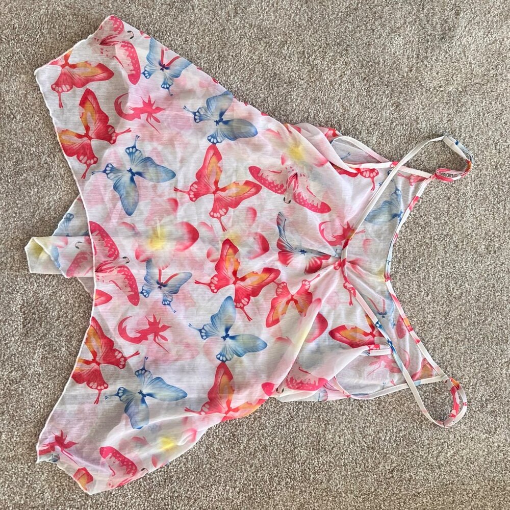 Y2K Fairycore Sheer Butterfly Asymmetrical Cami Top Pink & Blue L - Picture 4 of 7